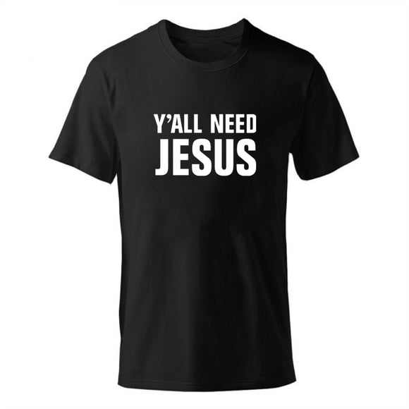 2019 T Shirt Mens Summer Tees Boys Male T-Shirts Tops 100% cotton Y'all Need Jesus tshirt Christian church youth Worship clothes