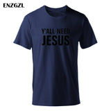 2019 T Shirt Mens Summer Tees Boys Male T-Shirts Tops 100% cotton Y'all Need Jesus tshirt Christian church youth Worship clothes